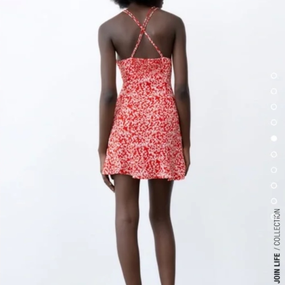 ZARA FLORAL PRINT MINI DRESS RED/WHITE | 2945/647